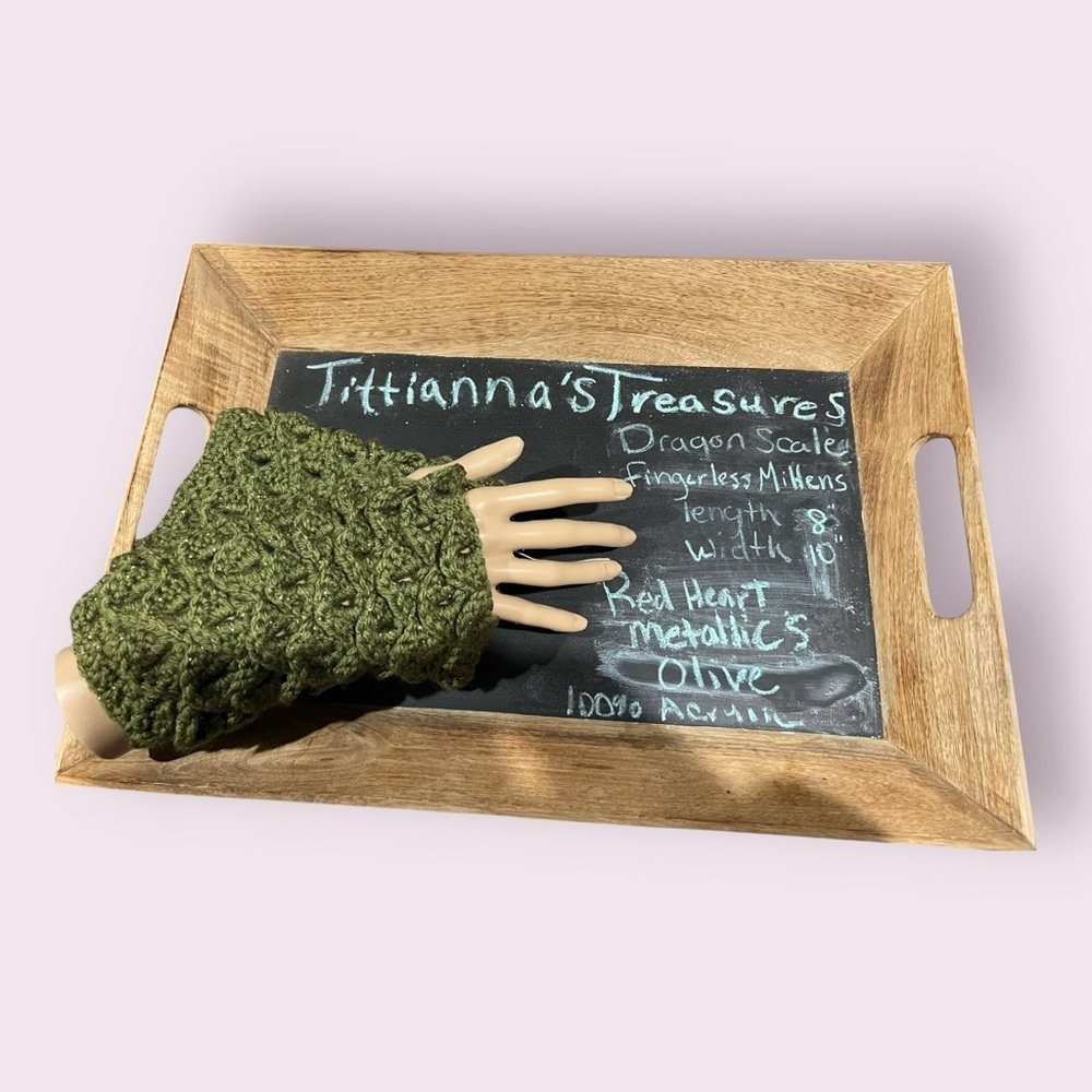 Crochet Dragon Scale Fingerless Mittens/Sleeves - Olive
